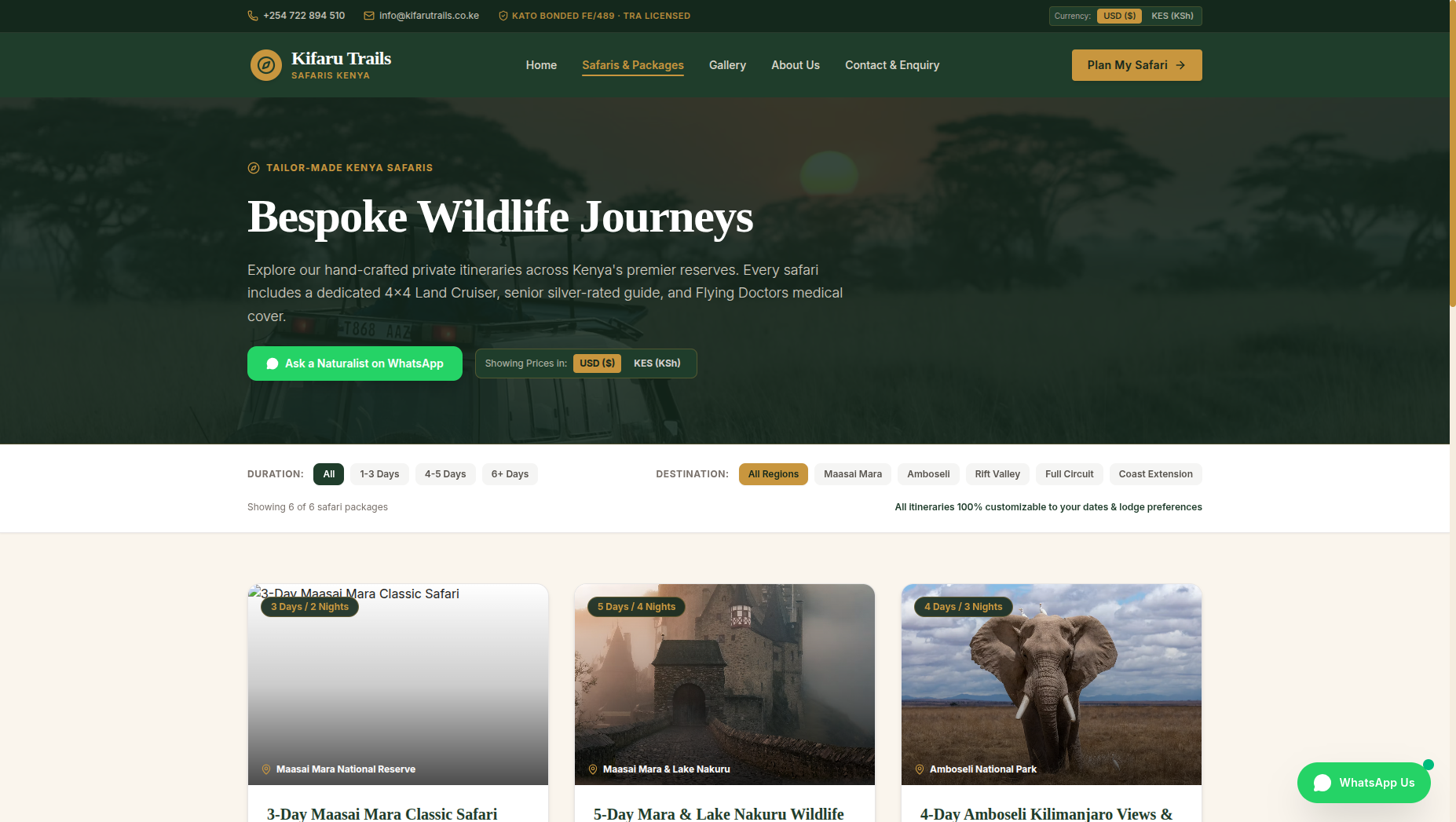Kifaru Trails desktop dashboard interface